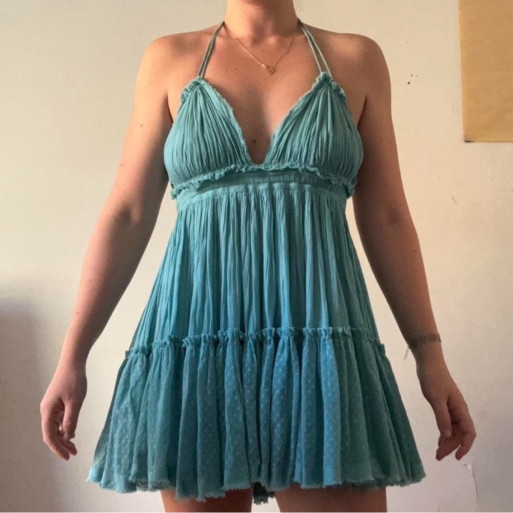 Free People 100 degree Teal Halter Mini Dress swim cover up